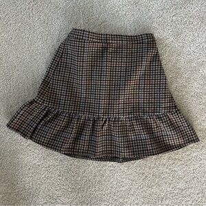 NWT J Crew Mercantile Houndstooth Flounce Mini Skirt Brown Black Sz 0 Wool Blend